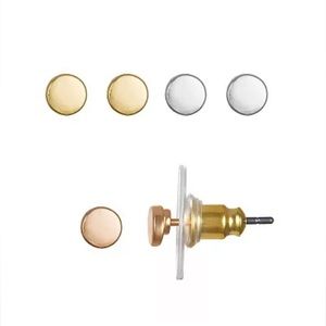 LC Lauren Conrad 3-Pack Metal Disk Stud Earring Set Tri Tone (Rose/Silver/Gold)